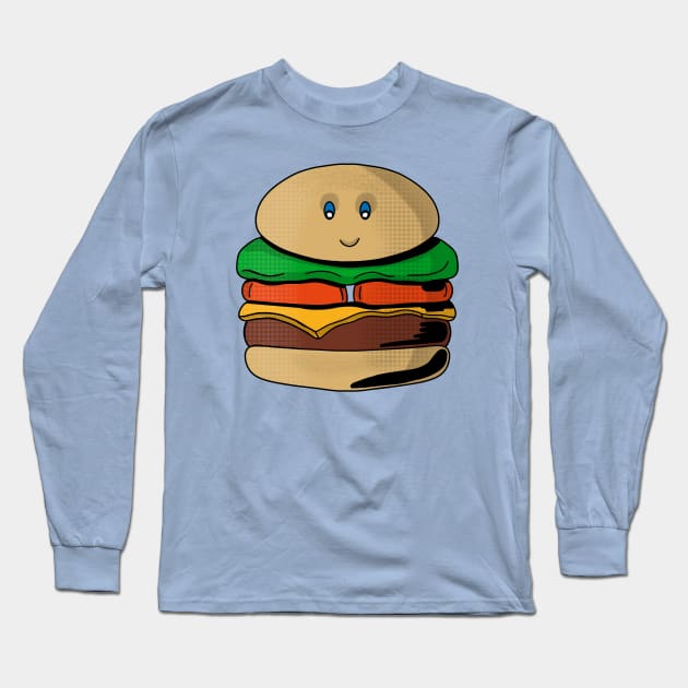 Adorable Cute Burger Hamburger Kawaii Long Sleeve T-Shirt by Diego Carvalho